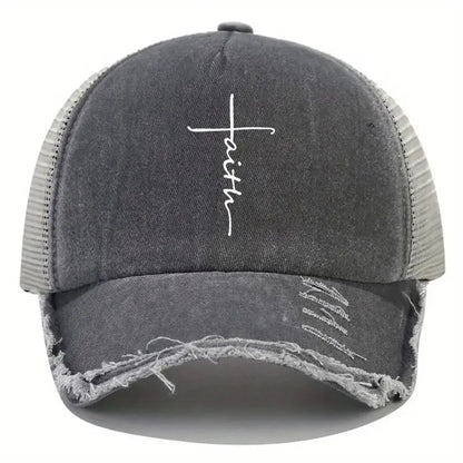 Sponge Washed Cotton Faith Print Baseball Cap Women Men Summer Mesh Breathable Trucker Duckbill Hat For Outdoor Tourism Leisur