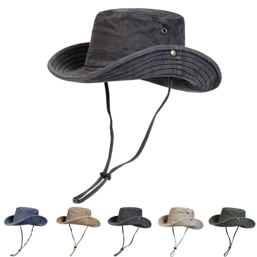 Men Big Eaved Solid color Washed Bucket Hats Fishermen Caps Outdoor Casual Cap Men Sunscreen Hat