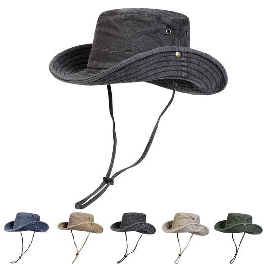 Men Big Eaved Solid color Washed Bucket Hats Fishermen Caps Outdoor Casual Cap Men Sunscreen Hat