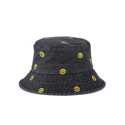 Spring Summer Strawberry Embroidery Denim  Bucket Hat Legent Fisherman Hats for Women Foldable Sport Sun Beach  Caps