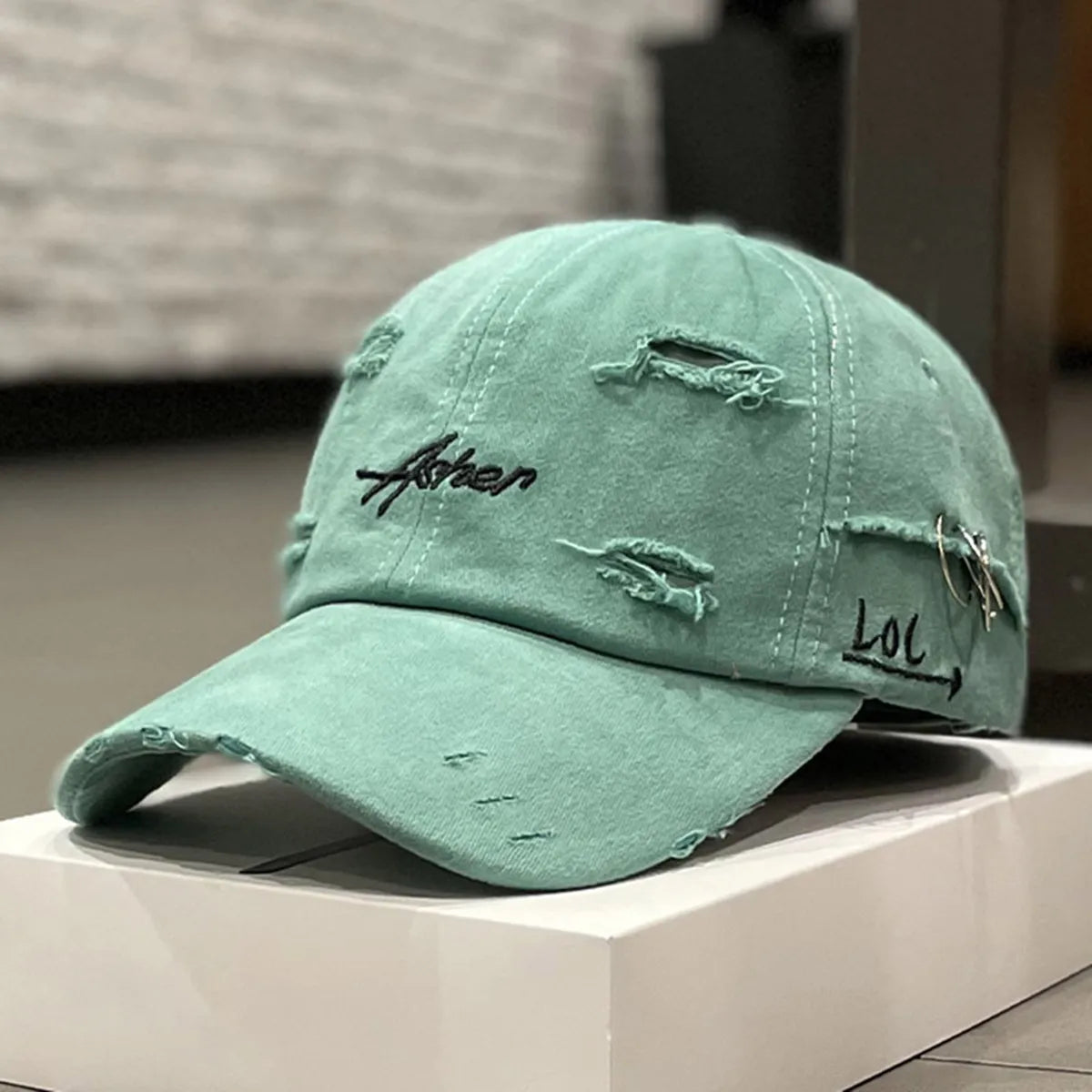 Unisex Asher Embroidery Hole Iron Ring Baseball Caps Spring and Autumn Outdoor Adjustable Casual Hats Hip Hop Hat Sunscreen Hat