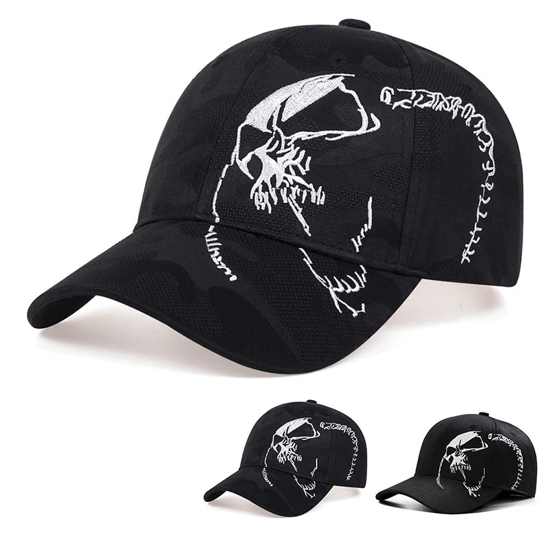 Unisex Side Skull Pattern Embroidery Baseball Caps Spring and Autumn Outdoor Adjustable Casual Hats Sunscreen Hat