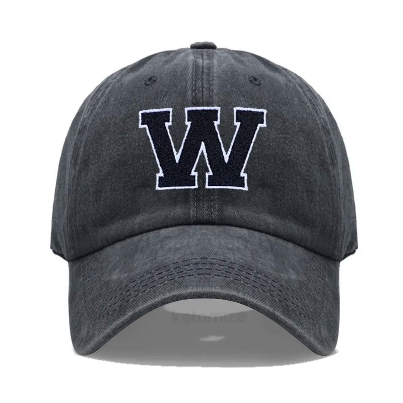 Initial Letter A-Z Embroider Baseball Cap For Men Womne Washed Cotton Dad Hat Fashion Team Sport Visors Snapback Caps