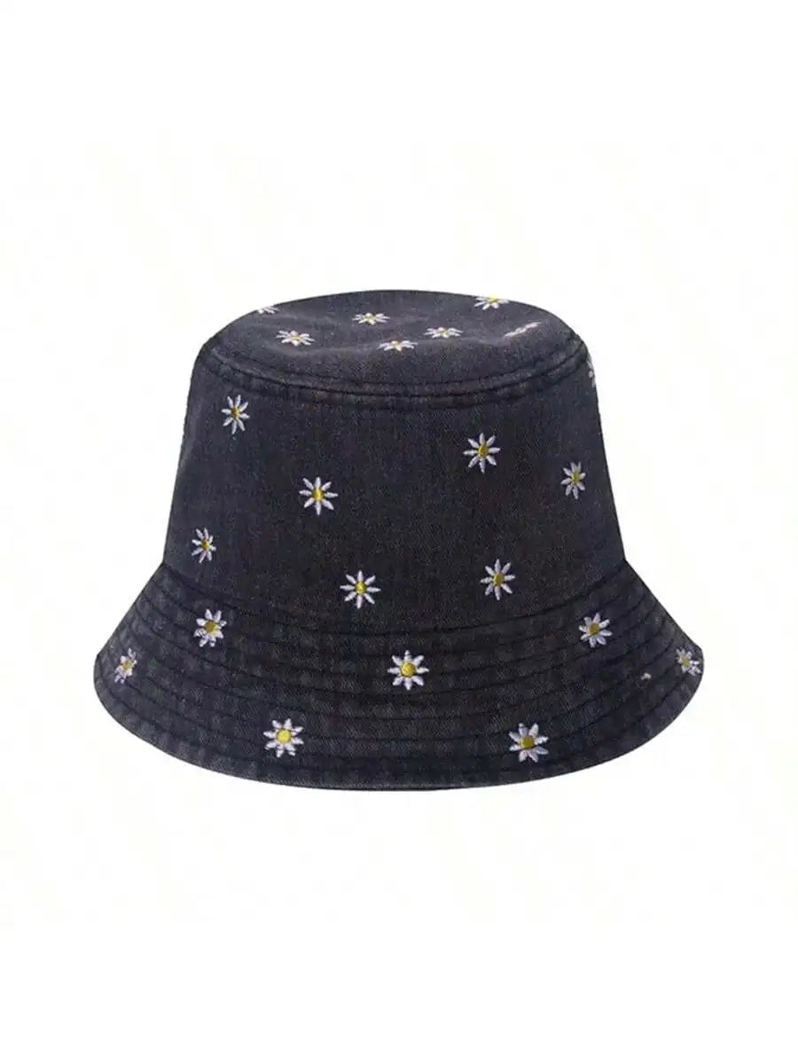 Spring Summer Strawberry Embroidery Denim  Bucket Hat Legent Fisherman Hats for Women Foldable Sport Sun Beach  Caps