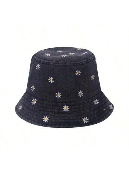 Spring Summer Strawberry Embroidery Denim  Bucket Hat Legent Fisherman Hats for Women Foldable Sport Sun Beach  Caps