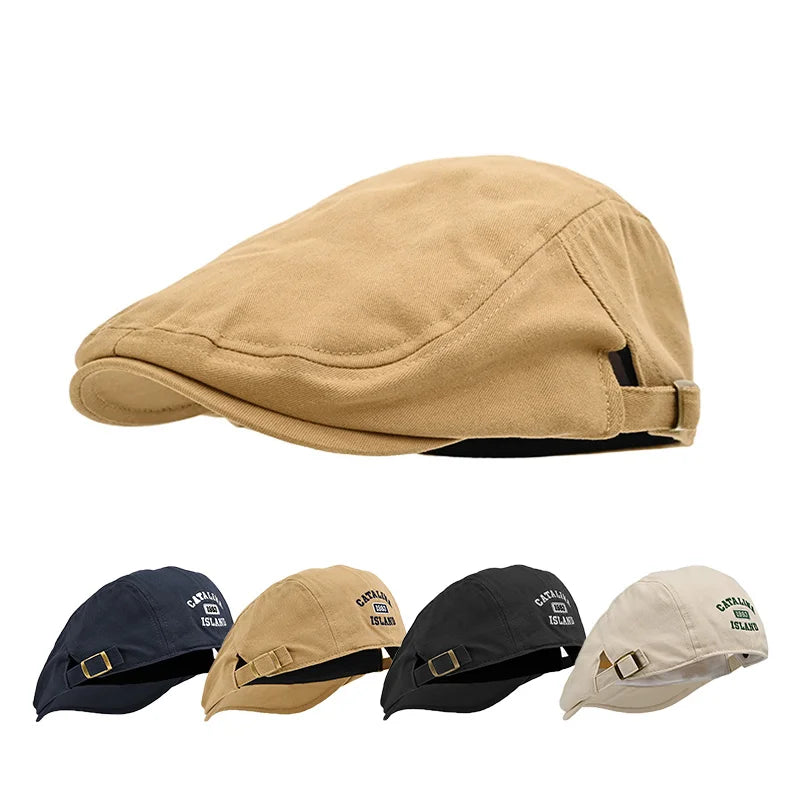 Unisex Letter Embroidery Beret Flat Cap – Vintage Cotton Gatsby Newsboy Hat