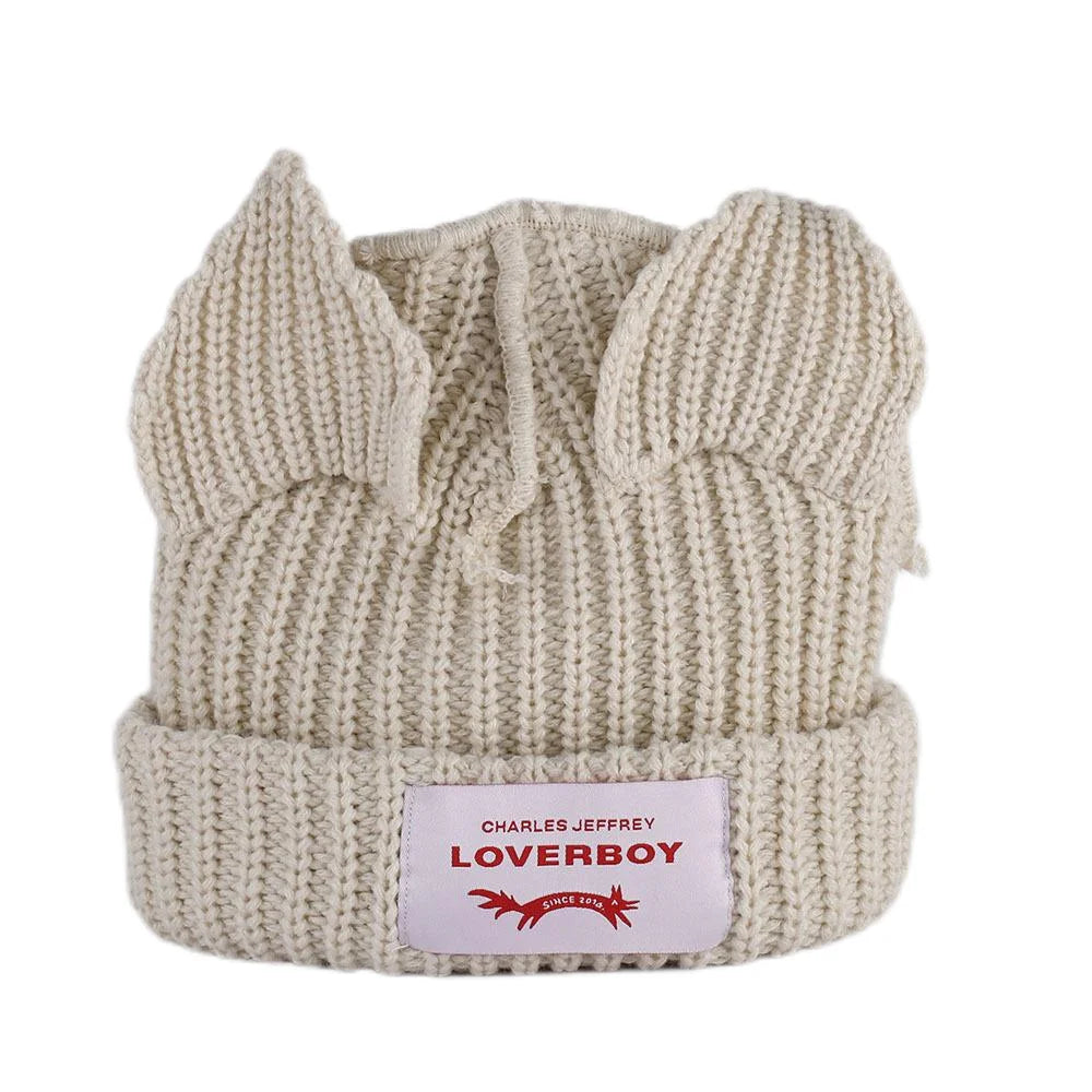 Winter Knitted Hats For Women Cute Rabbit Ear Soft Warm Thick Acrylic Luxury Brand Label Beanies Skullies Personality Casual Cap