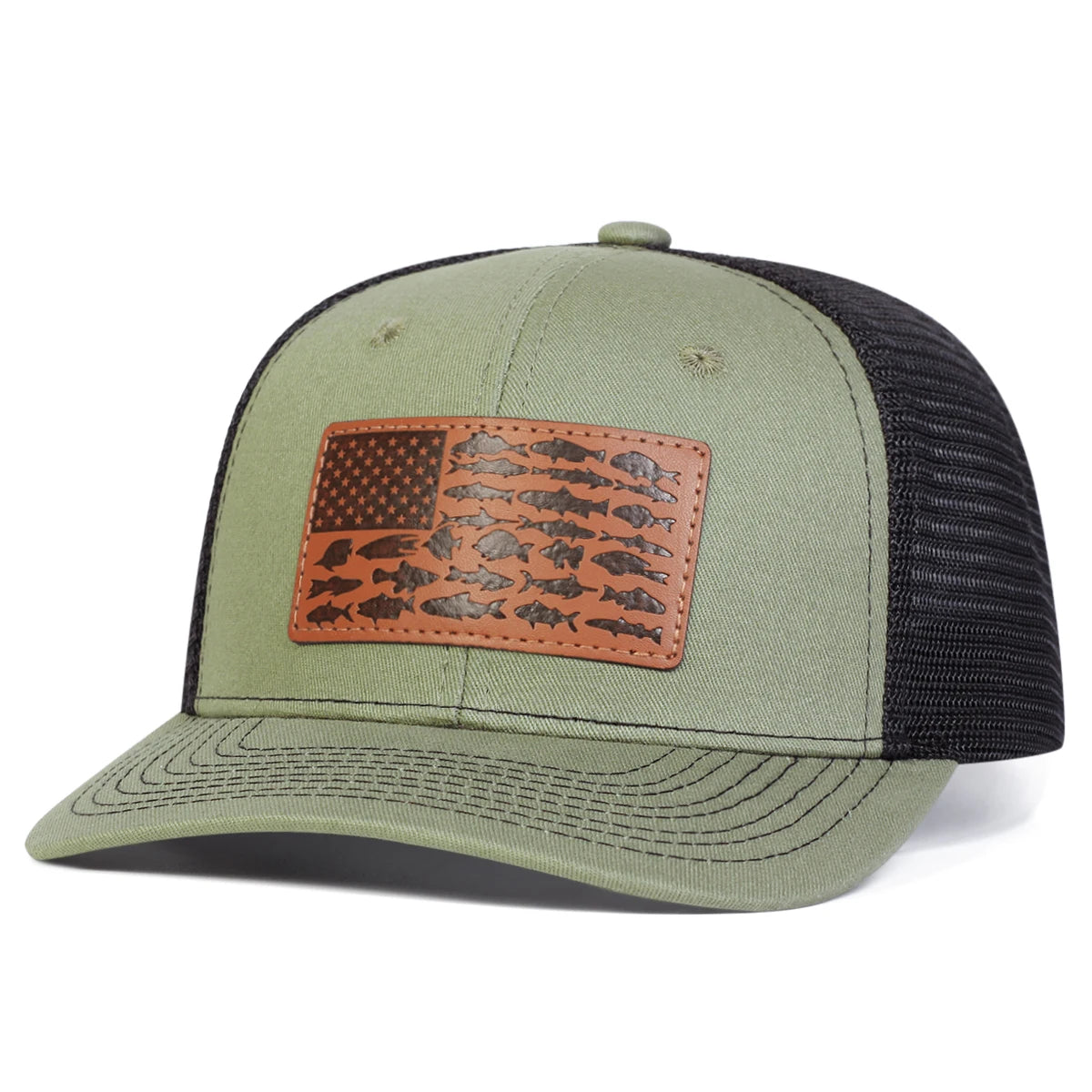 Unisex Brown Little Fish Flag Leather Label Baseball Net Caps Spring and Summer Outdoor Adjustable Casual Hats Sunscreen Hat