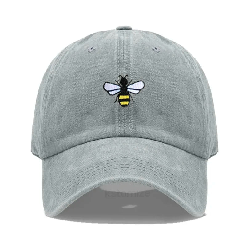 Washed Cotton Honeybee Embroidery Baseball Caps for Men Women Dad Hat Adjustable Snapback Cap Wholesale Dropshipping