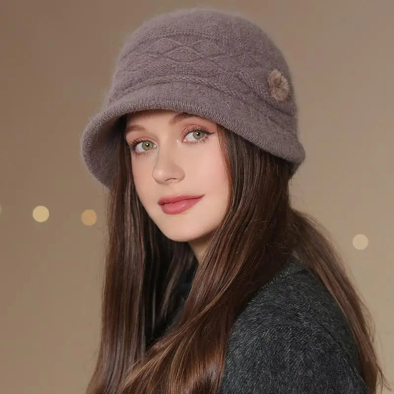 Hot Sale Women Winter Hat Keep Warm Mom Cap Outdoor Add Fur Lined Hats For Women Casual Fur Bucket Knitted Hat