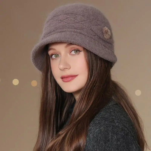Hot Sale Women Winter Hat Keep Warm Mom Cap Outdoor Add Fur Lined Hats For Women Casual Fur Bucket Knitted Hat