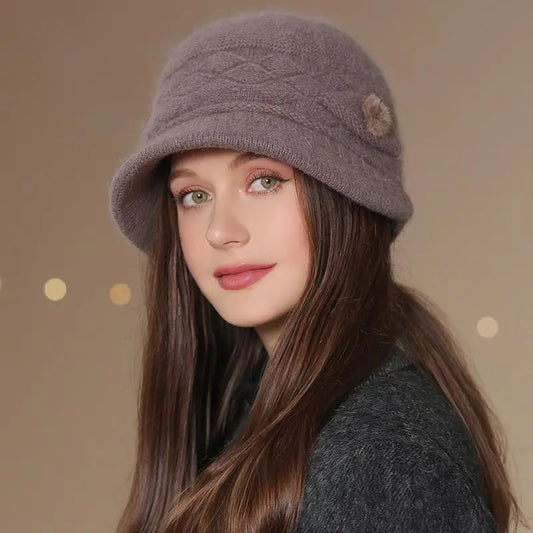 Hot Sale Women Winter Hat Keep Warm Mom Cap Outdoor Add Fur Lined Hats For Women Casual Fur Bucket Knitted Hat