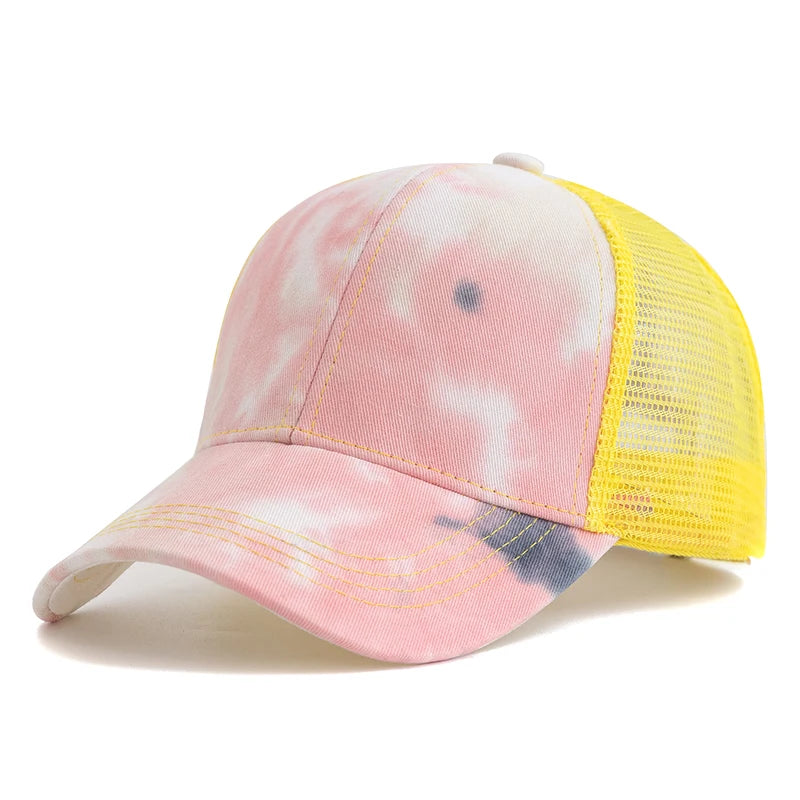 New Women Ponytail Cap Tie Dyeing Design Baseball Cap Female Streetwear Trucker Hats