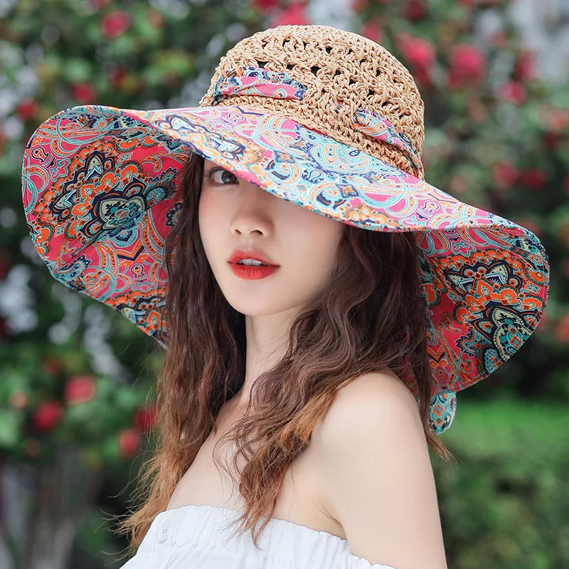 Summer Women's Dayan Sunscreen and Sunshade Fishing Hat Ethnic Style Grass Hat UV Protection Beach Hat