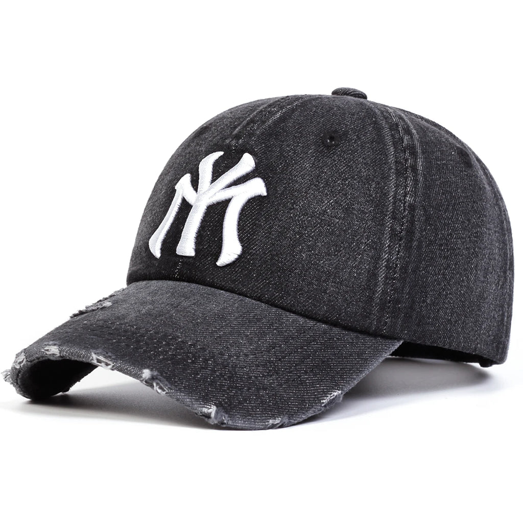 Unisex Letter Embroidery Hole Denim Baseball Caps Spring Autumn Outdoor Adjustable Casual Hats Sunscreen Hat