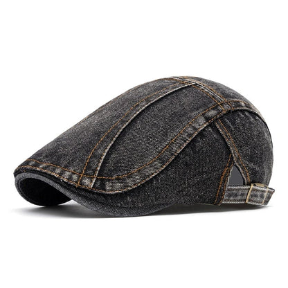 Four Seasons Retro Beret for Men and Women British Fashion Eight-Character Stitching Washed Denim Peaked Cap Forward Hat Trendy