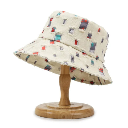Fashion Women Men Washed Denim Ripped Bucket Hats Cool Lady Male Outdoor Panama Fisherman Cap Sun Hat For Women Men
