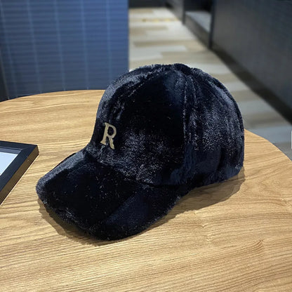 Autumn Winter Baseball Cap Hats For Women Faux Thickened Warm Plush Snapback Cap Metal Letter Fashion Accessories New
