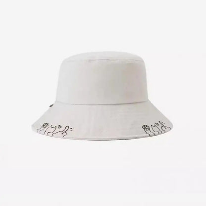 Bucket Hat Women Summer Cartoon Cat Outdoor Sun Protection Simple Fisherman Cap Sunhat Sunshade Suncreen Casual