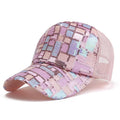 Vibrant Sequined Print Baseball Cap - Adjustable, Glittery Mesh Back Trucker Hat with Hip-Hop Style for Women