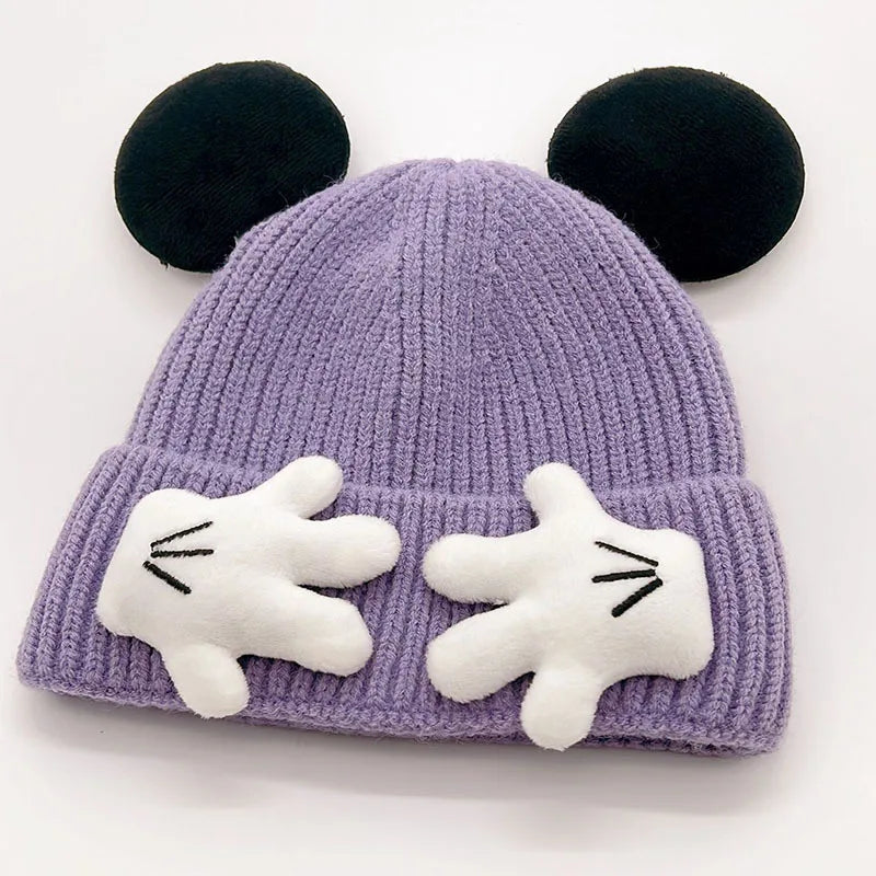 2025 Cute Mouse Ear Knitted Hat For Children Baby Cartoon Winter Thickened Warm Woolen Pullover Cap Gift for Kids