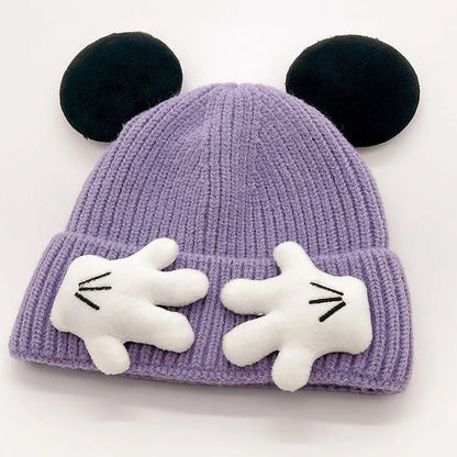 2025 Cute Mouse Ear Knitted Hat For Children Baby Cartoon Winter Thickened Warm Woolen Pullover Cap Gift for Kids