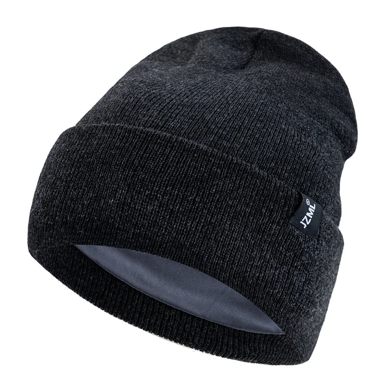 New Style JZML Letter Plush Satin Lined Anti-Static Beanie Hat Autumn&Winter Hats For Men And Women Outdoor Knitted Hats