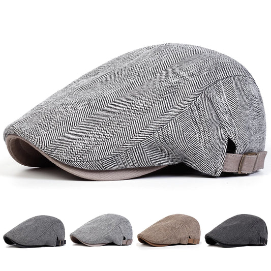 Men Retro Herringbone Grid Newsboy Caps British Painters Hats Spring and Autumn Adjustable Flat Cap Hip Hop Berets
