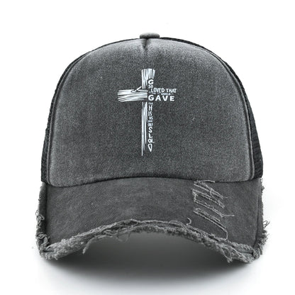 Washed Denim Pink Baseball Cap Women Printing Cross Sun Visor Cap Men Snapback Hip Hop Trucker Cap Breathable Mesh Hat