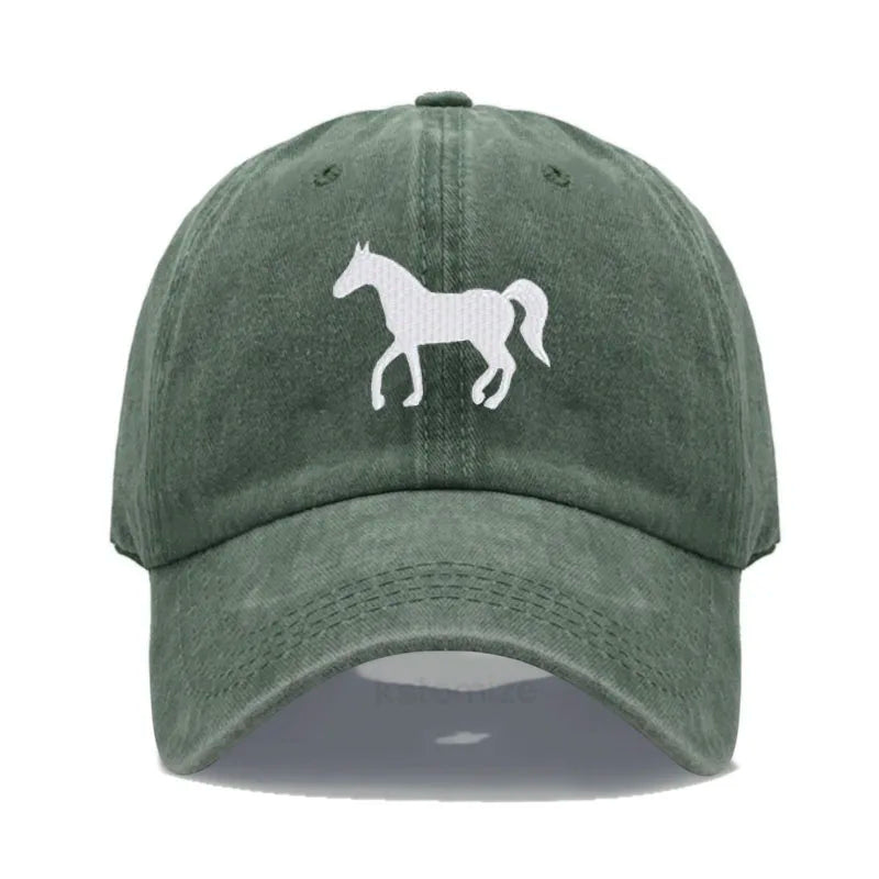 Horse Embroidered Baseball Cap for Women Men Fashion Adjustable Washed Cotton Dad Hat Unisex Classic Golf Caps