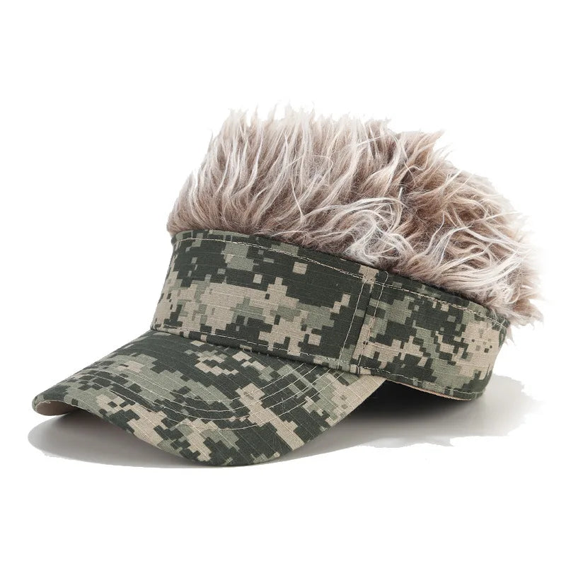 Camouflage Baseball Cap Spiked Hairs Wig Unisex Fake Wigs Hat Hip Hop Street Outdoor Casual Visor Golf Sun Hats