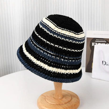 Korean New Striped Beach Vacation Fisherman Hat Gradient Versatile Round Top Beach Sun Protection and Sunshade Hat
