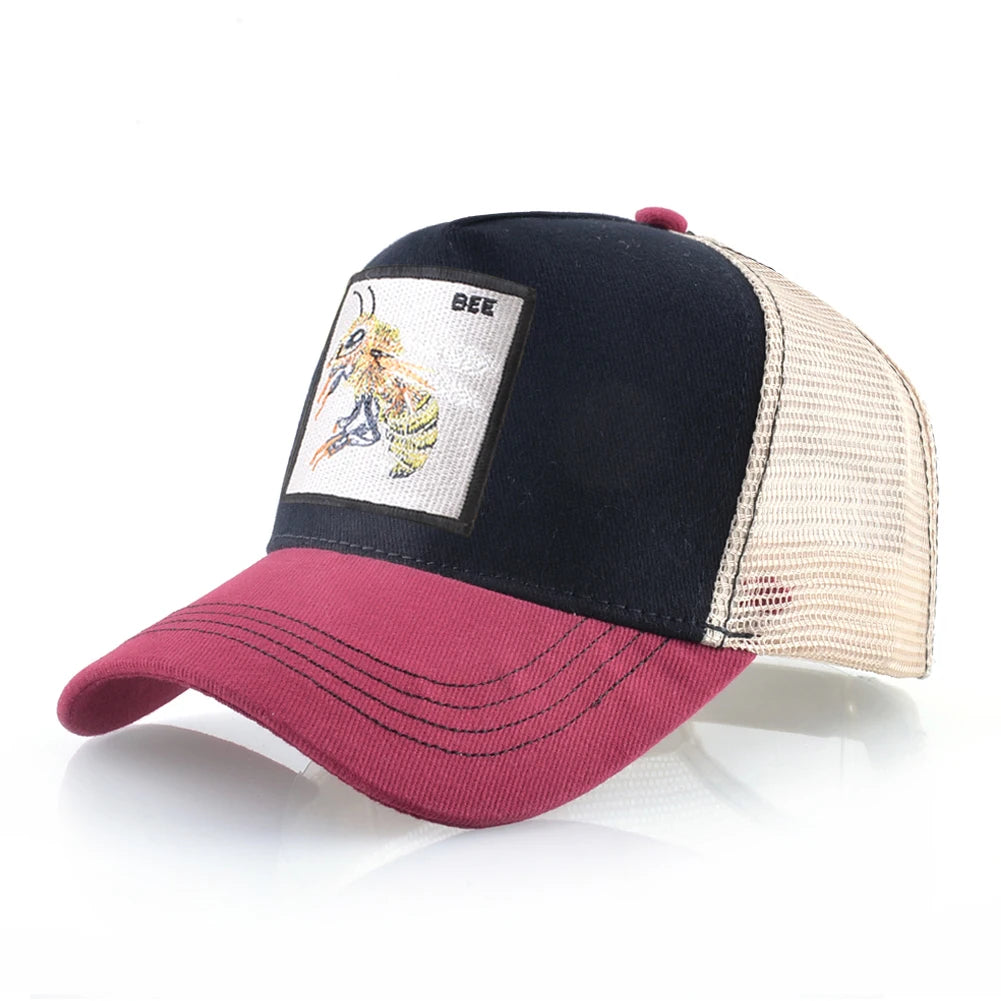 Fashion Unisex Baseball Cap With Embroidery With Bee Patch Men's Snapback Hip Hop Trucker Caps Women Adjustable Sun Visor Hat