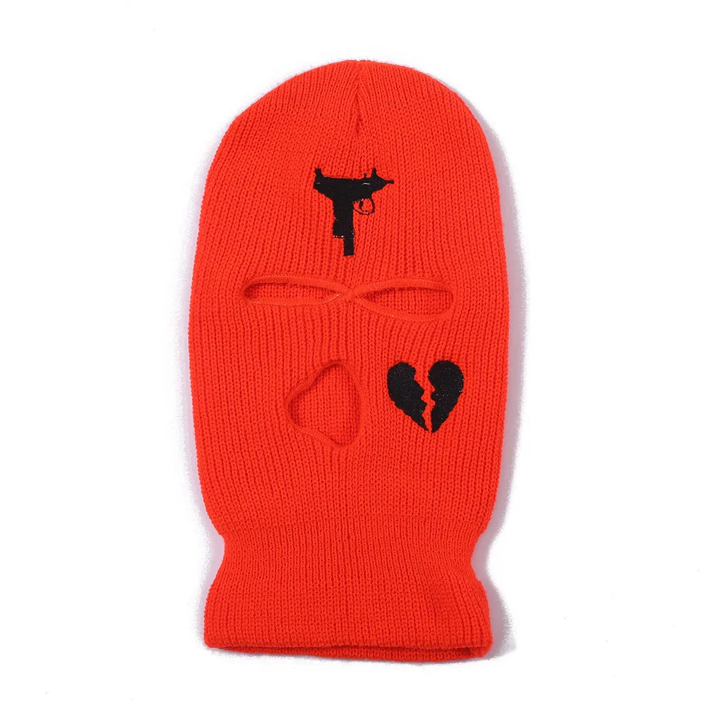 Unisex 3 Hole Winter Knitted Hat Outdoor Sports Full Face Cover Ski Mask Warm Knit Cap Balaclava for Adult Love Heart logo