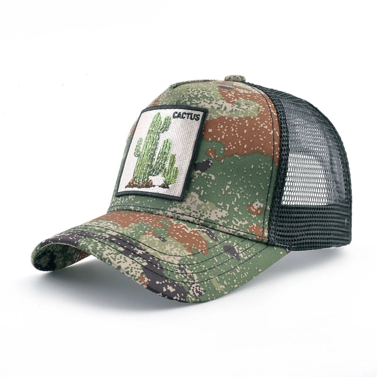 Camouflage Trucker Cap With Embroidery Lion Patch Snapback Baseball Cap For Men Women Adjustable Mesh Visor Hat