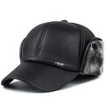 Men’s Faux Leather Baseball Cap with Ear Flaps Winter Warm Outdoor Hat