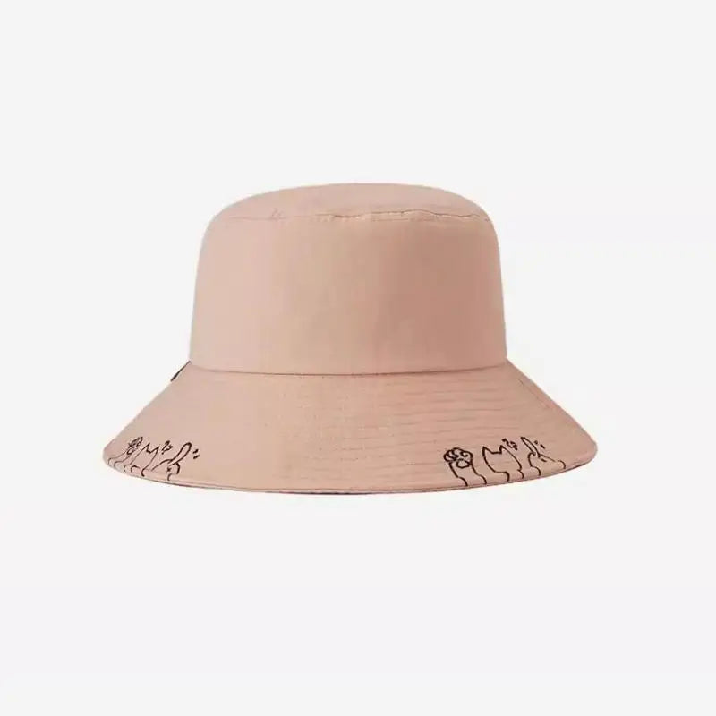 Bucket Hat Women Summer Cartoon Cat Outdoor Sun Protection Simple Fisherman Cap Sunhat Sunshade Suncreen Casual