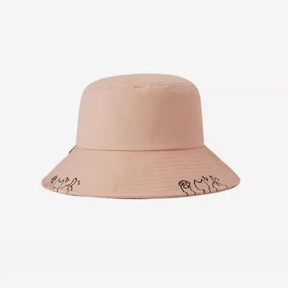 Bucket Hat Women Summer Cartoon Cat Outdoor Sun Protection Simple Fisherman Cap Sunhat Sunshade Suncreen Casual