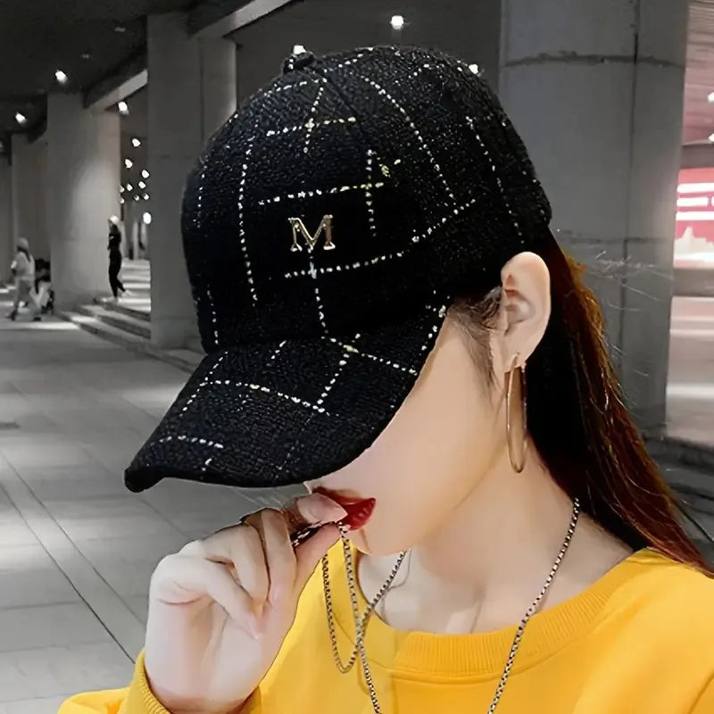 Metal M Patch Baseball Cap Black Elegant Dad Hat Lightweight Adjustable Sun Hat For Women Female
