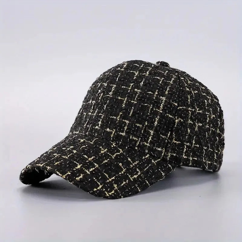 Houndstooth Baseball Cap for Women, Lightweight Fitted Sports Hat with Buckle Closure Retro British Style Plaid Trucker Cap