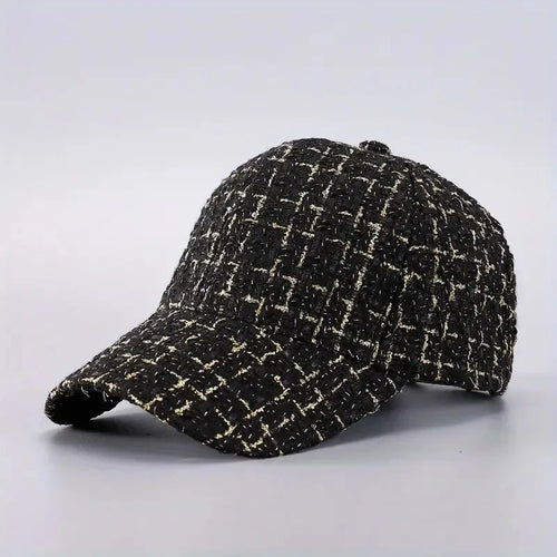 Houndstooth Baseball Cap for Women, Lightweight Fitted Sports Hat with Buckle Closure Retro British Style Plaid Trucker Cap