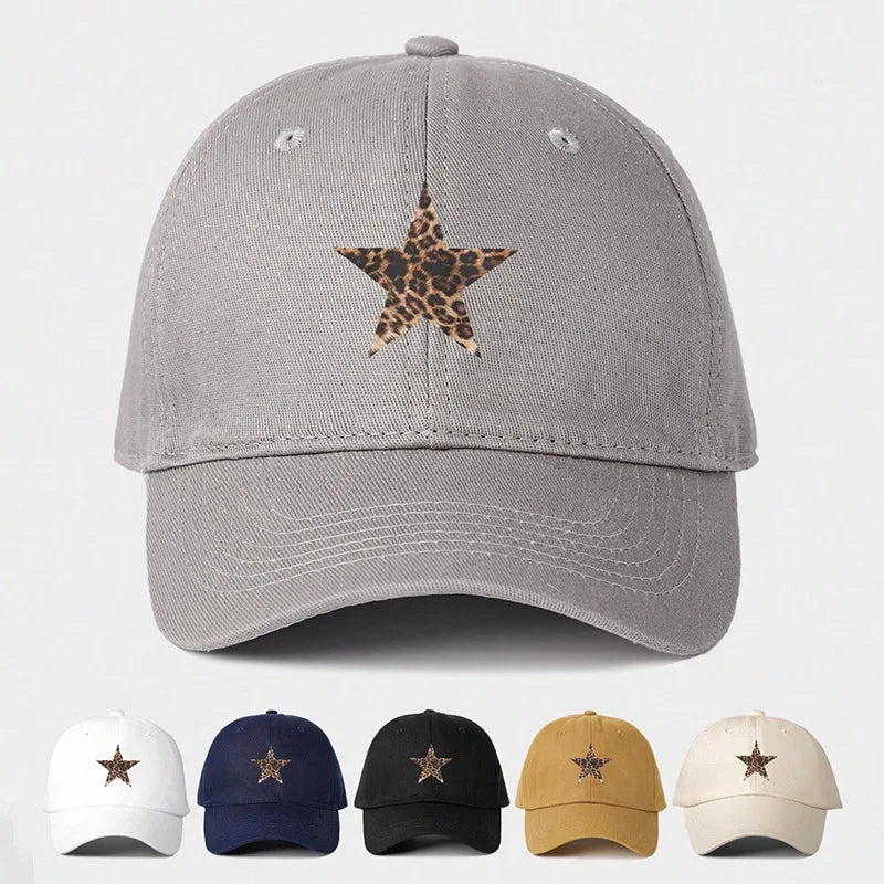 Leopard Print Star Soft Cotton Baseball Cap Unisex Adjustable Casual Dad Hats Perfect For Outdoor Active fishing Travel Headwear