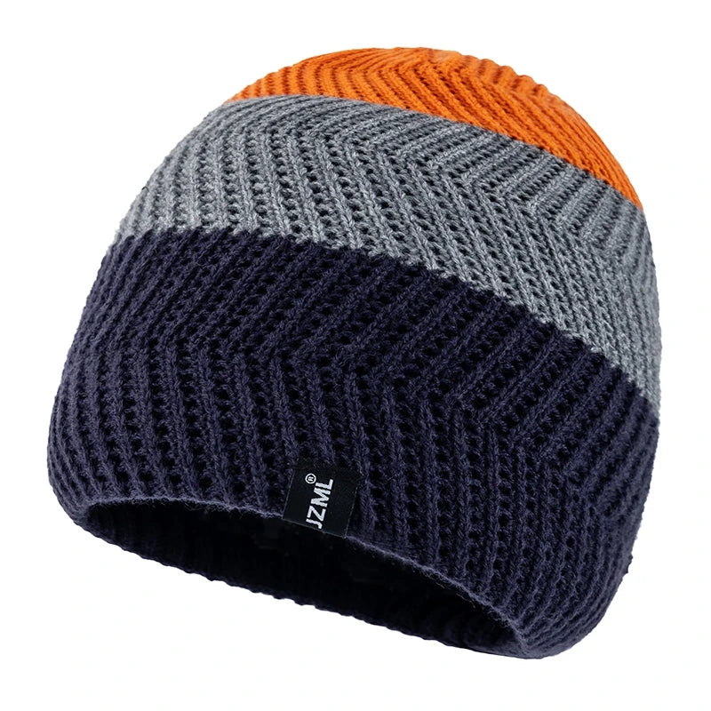 Hot Sale Unisex JZML Letter Label Decor Beanie Hat Casual Colorful Stripes Winter Knitted Hat Daily Life Outdoor Ski Sports Cap