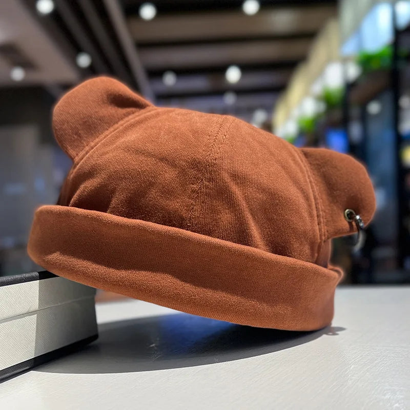 Unisex Cat Ear Cute Dome Caps Men women Melon Beanie Htas Solid Color Autumn Winter Hip Hop Hat Fashion Korean Version Melon Cap