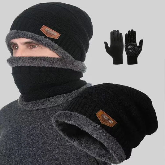 3pcs Winter Warm Set Velvet Knit Hat Scarf Gloves Unisex Outdoor Cold Weather Set