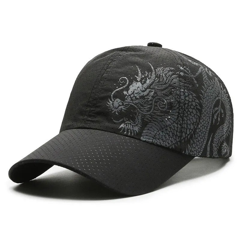 Unisex Dragon Print Baseball Cap – Quick-Dry Polyester Sun Protection Outdoor Hat