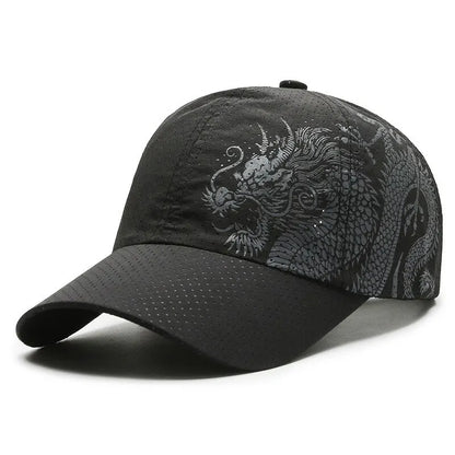 Unisex Dragon Print Baseball Cap – Quick-Dry Polyester Sun Protection Outdoor Hat
