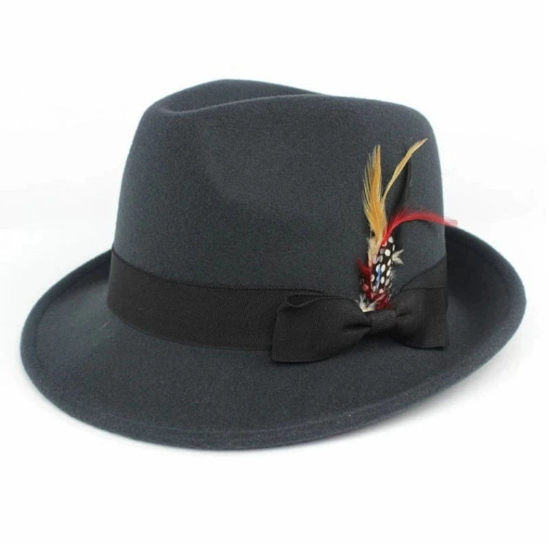 Hot-Selling Feather Top Hat British Style Felt Hat Fashionable and Versatile Woolen Retro Gentleman's Jazz Hat for Men and Women